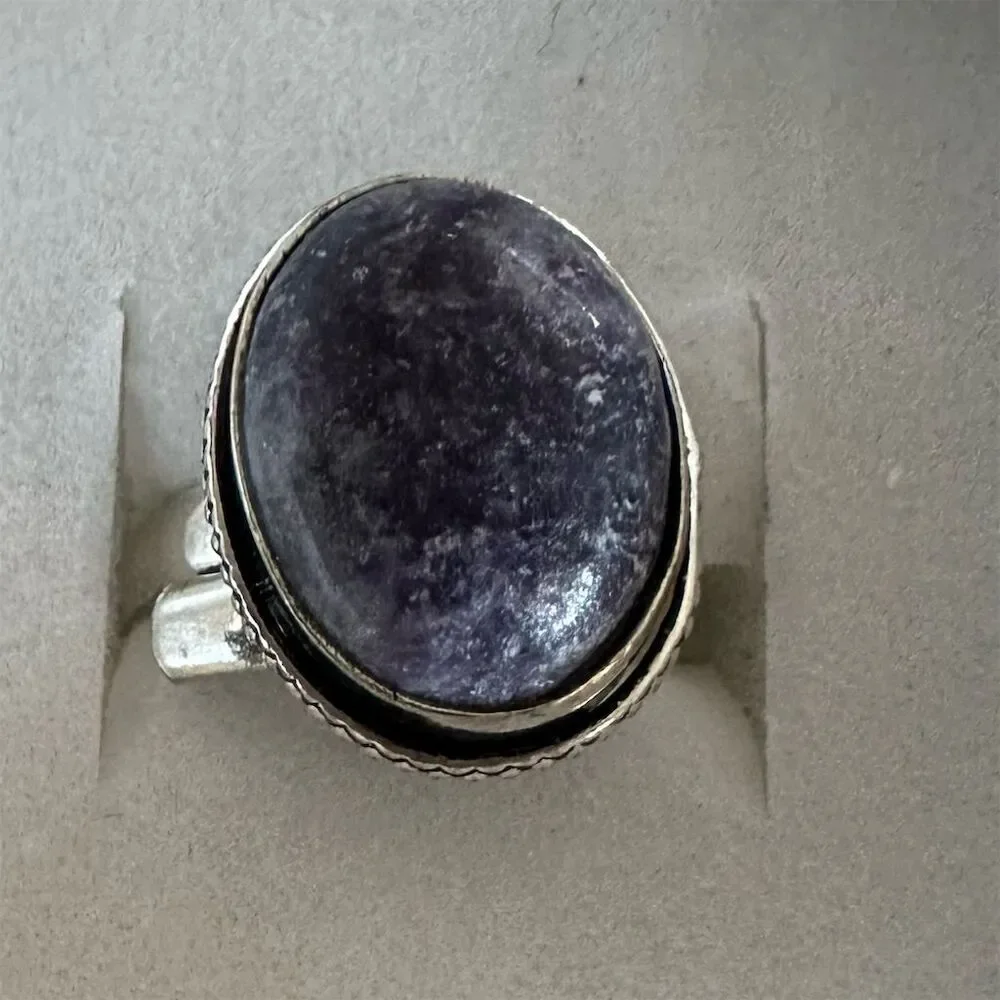 💕 Natural  Charoite‎ Silver plated  Ring Size adjustable Purple Stone